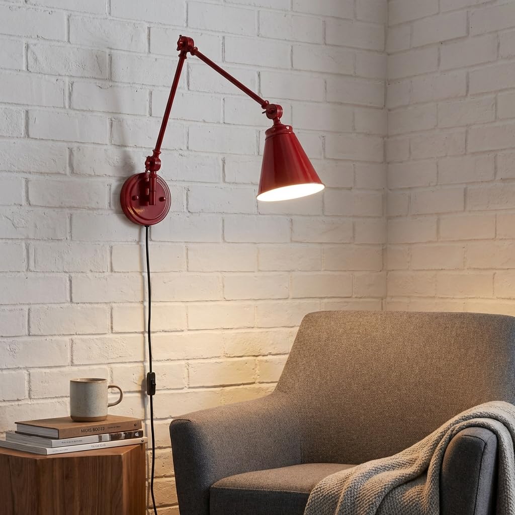 BARCELONA LED Wandleuchte Vintage Gold aus Aluminium Metall mit verstellbarem Arm, groß, industrieller Stil, klassisch modern luxuriös, mit Kabel und Stecker E27