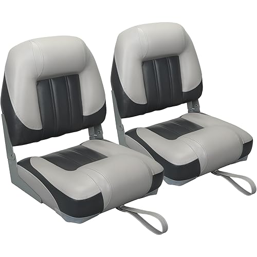 Elite Folding Boat Seat Low Back Boat Seating Fold-Down Fishing Boat Seat, 2 Pack, Charcoal/Light Gray