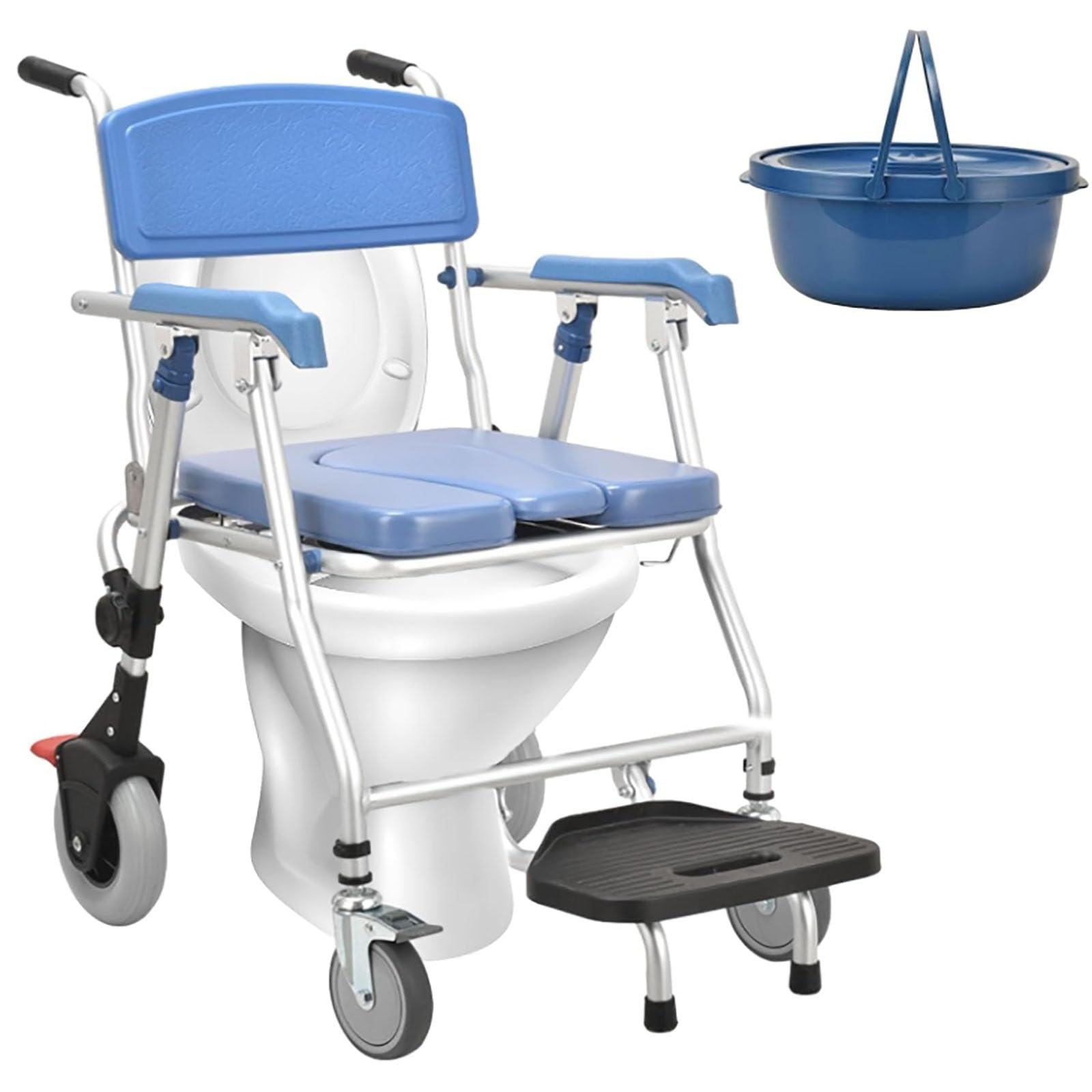 BHGFYXBS Multifunction Tilt In Space Shower Commode Chair For Handicap Elderly Adjustable Height Padded Toilet Seat Mobile Design,