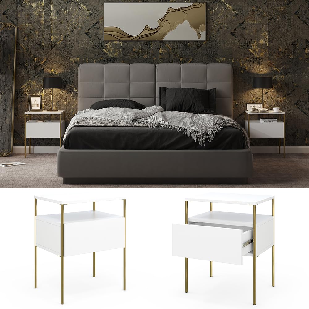 Vicco Comodino camera da letto Mira, Bianco/Oro,