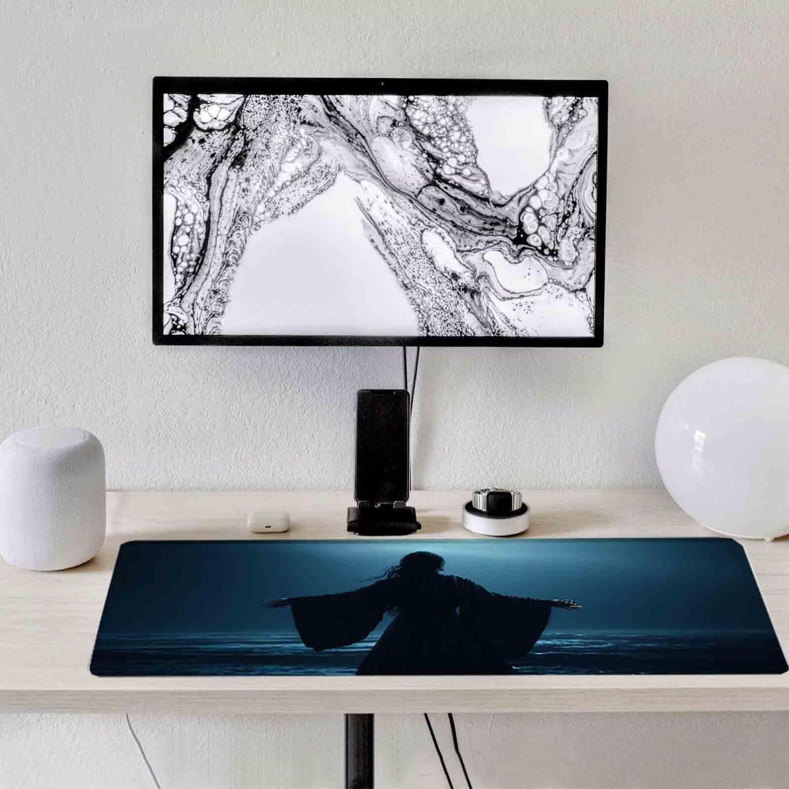 Niebieska podkładka pod mysz damska XXL podkładka pod mysz 1200 x 600 mm podkładka pod mysz z przeszytymi krawędziami i gumową podstawą antypoślizgowa podkładka pod mysz XXL do gier, laptopa