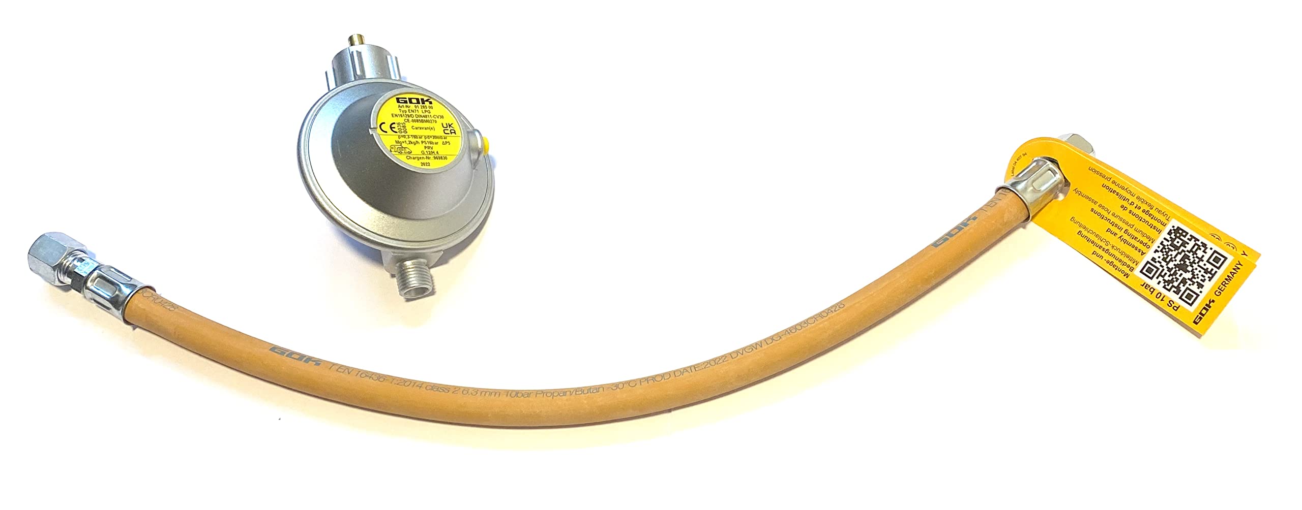 Roeder GOK - Regulador de Gas para Caravana (30 mbar, 1,2 kg/h, con Manguera, 8 mm)