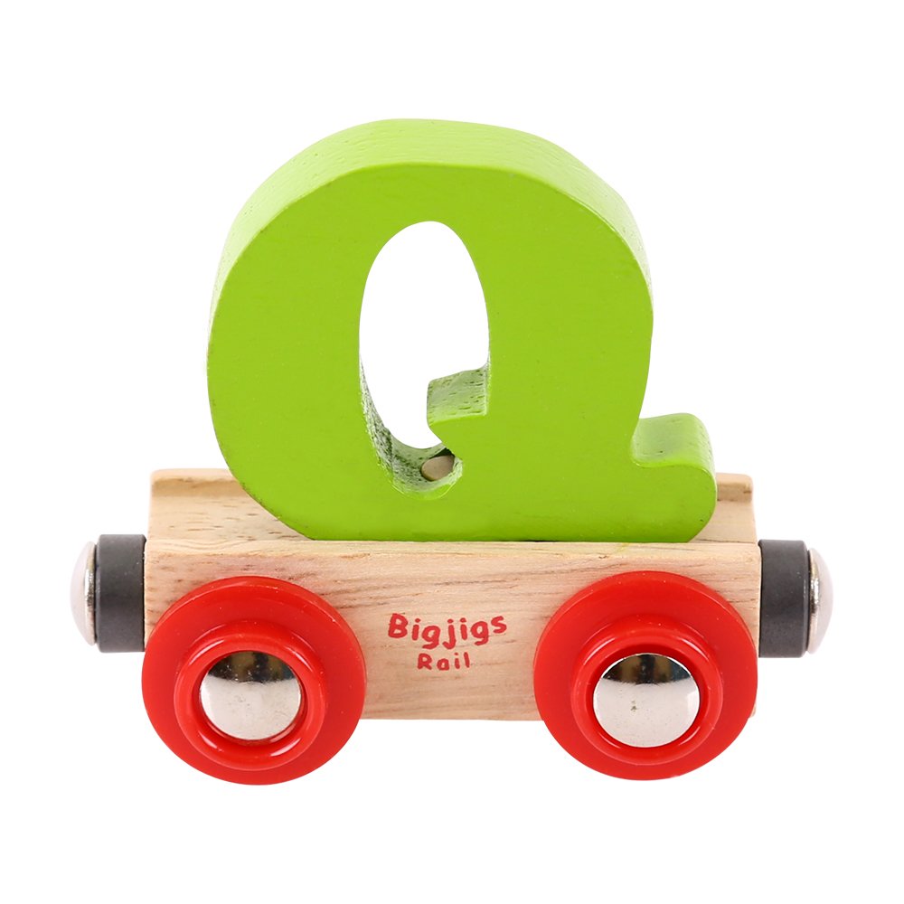 Bigjigs Rail Wooden Rail Name Letter Q (Green) Personalised Wood Railway Carriage — image 1