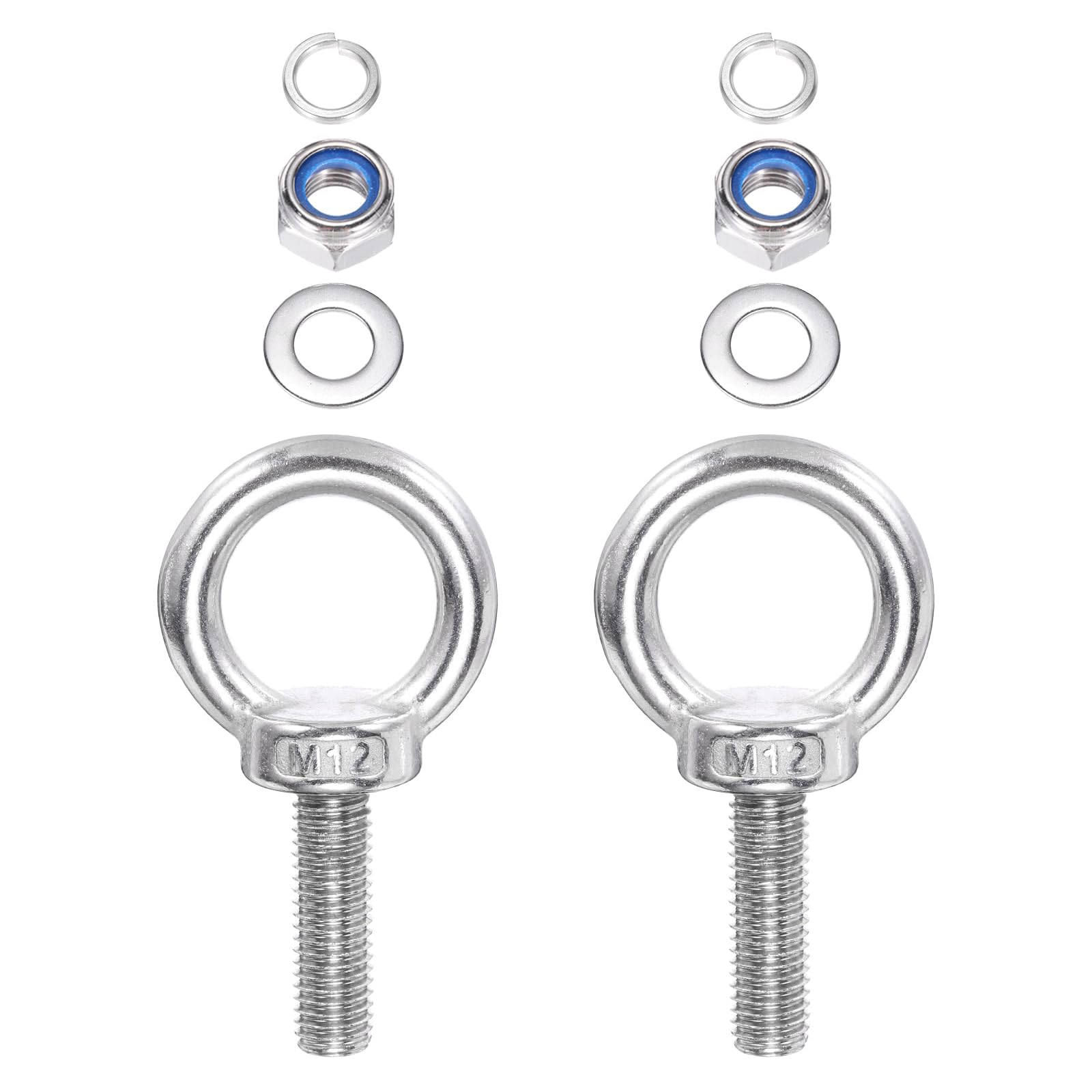 TA-VIGOR 2Pcs M12 x 50mm Lifting Long Eye Bolt, 304 Stainless Steel Wall Expansion Anchor Bolts