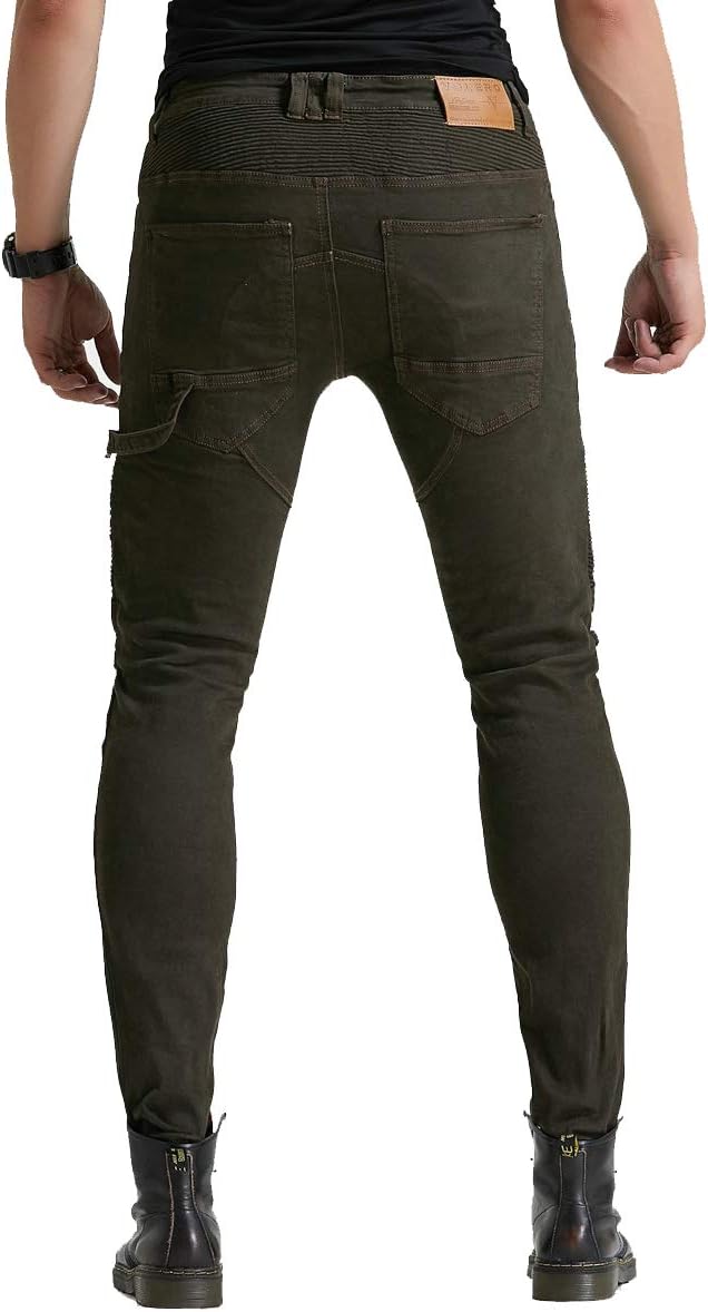 Takuey Men Motorcycle Riding Jeans Cycling Racing Pants with 4 X Knee Hip Protector Pads