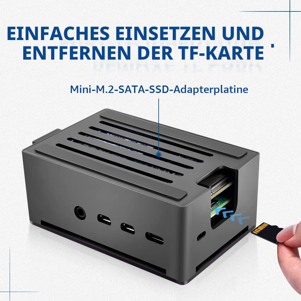GeeekPi Aluminium NAS Gehäuse mit PWM Lüfter und M.2 SATA SSD Adapterplatine für Raspberry Pi 4, Passive Aluminiumgehäuse mit 3510 Ultra-Quiet Lüfter für Raspberry Pi 4 Model B 2GB 4GB 8GB
