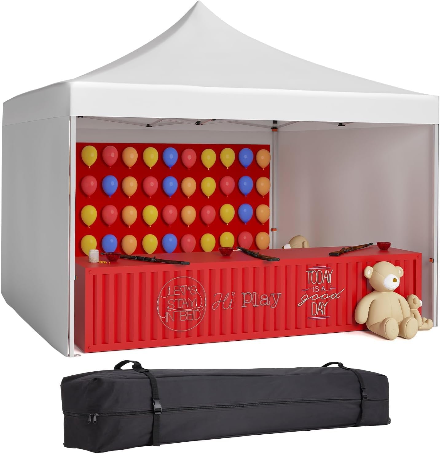 10FTx10FT Pop-Up Waterproof Windproof and Uv-Proof Gazebo Instant Portable Canopy Tent 10'x10' with 3 Side Walls, 1 Wheeled Bag, 8 Ground Pegs for Stall/Outdoor/Party Events