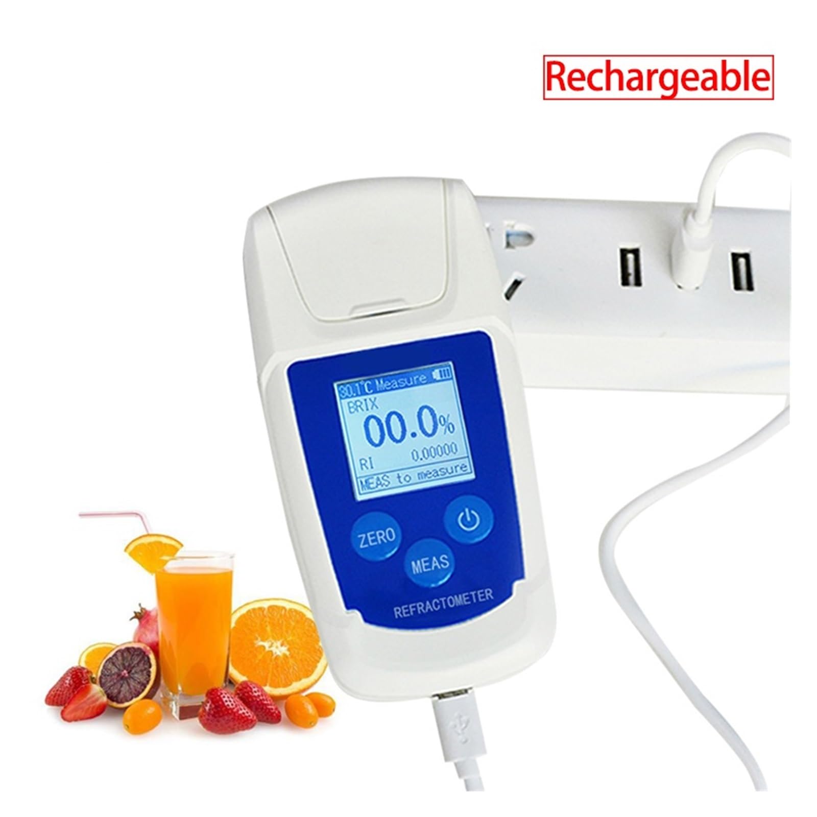 Refractómetro Brix, refractómetro medidor Brix, Refractómetro Digital recargable 0-55%, medidor, sacarímetro, densímetro for bebidas, zumos de frutas, medidor de azúcar para medir el contenido de azú