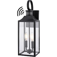 VAXCEL Textured Black Motion-Activated Dusk-to-Dawn Security Lantern for Entryway, Porch Outdoor Wall Light Fixture, LED Compatible