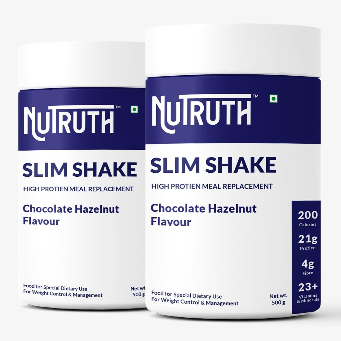 High Protein Meal Replacement Chocolate Hazelnut Flavoured Slim Shake | 21 Gm Protein/Serving | Weight Control & Management Protein Shake (500 Gm) (Pack of 2)