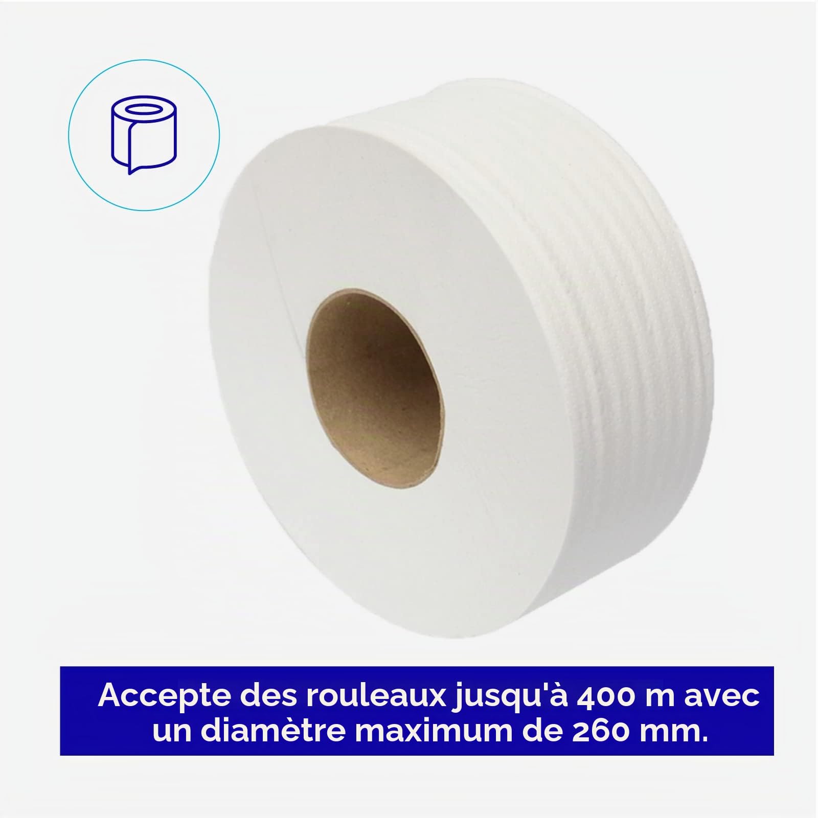 Jofel - Grand distributeur industriel de rouleaux de papier toilette, papier 400m, diamètre 260mm, mandrin 45-55mm, Idéal pour les toilettes publiques, Boîtier ABS haute qualité, Valor AE77000 Blanc