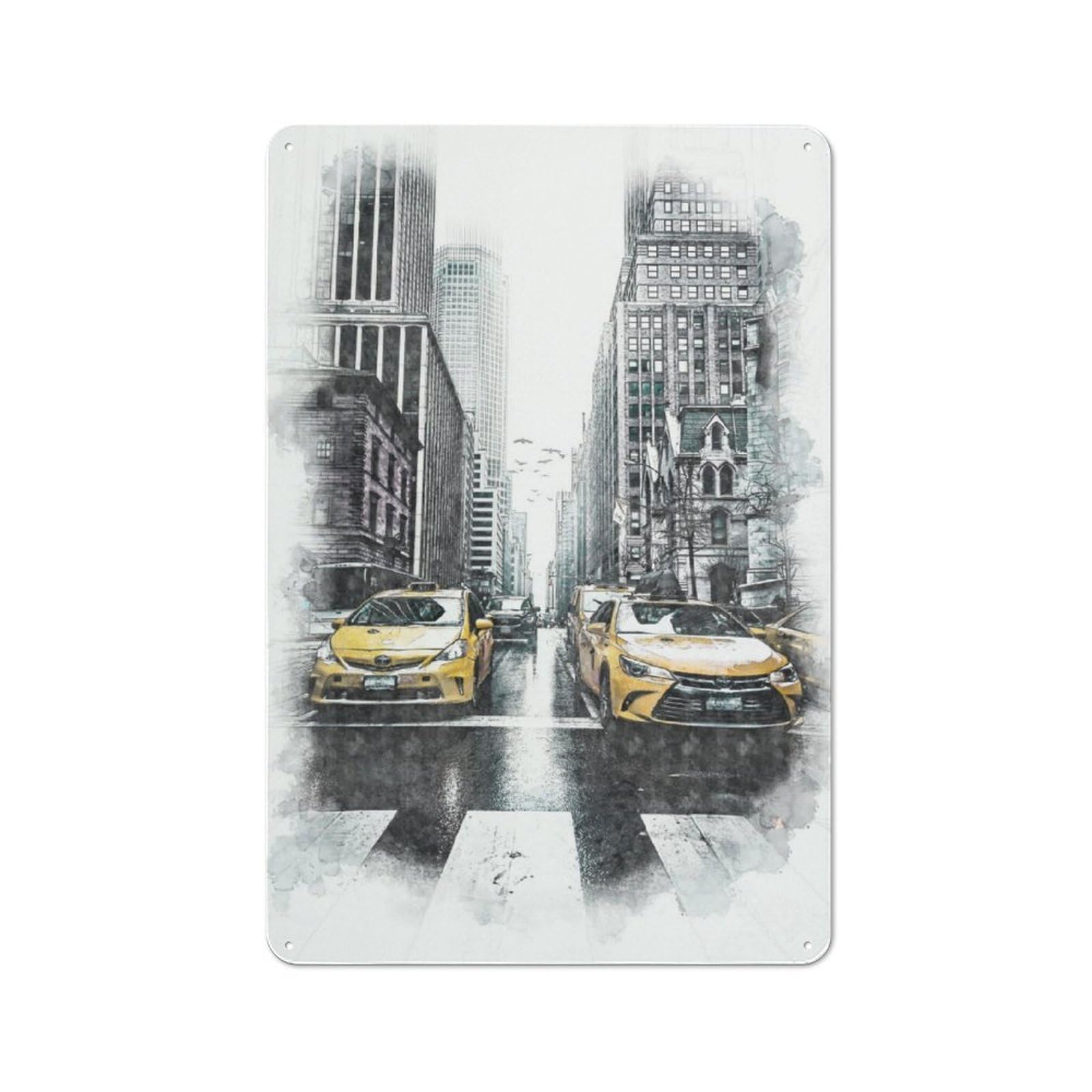 Junmoney New York Yellow Taxis Rustic Tin Sign 30X20cm For Living Room Or Hallway, Suited To Living Room Decor Lovers
