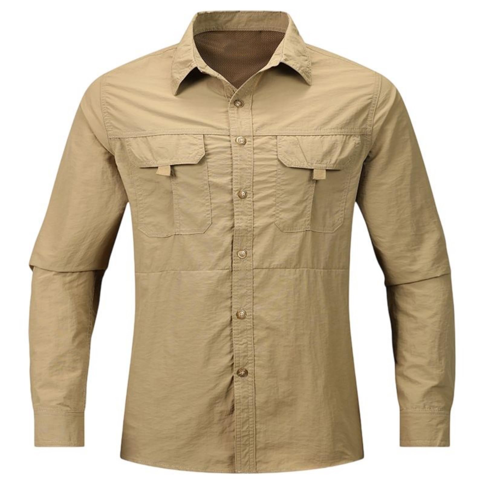 Camicia cargo da uomo a maniche lunghe, leggera, multi tasca, stile giapponese, per attività all'aperto