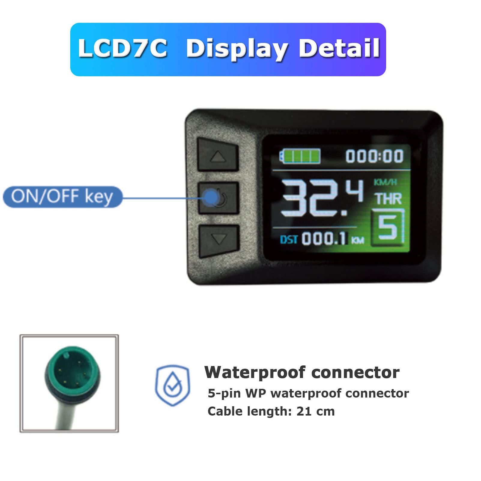 Pantalla para Bicicleta eléctrica, Panel Controlador de Pantalla LCD7C Resistente al Agua de 24V/36V/48V, Tablero para Bicicleta eléctrica