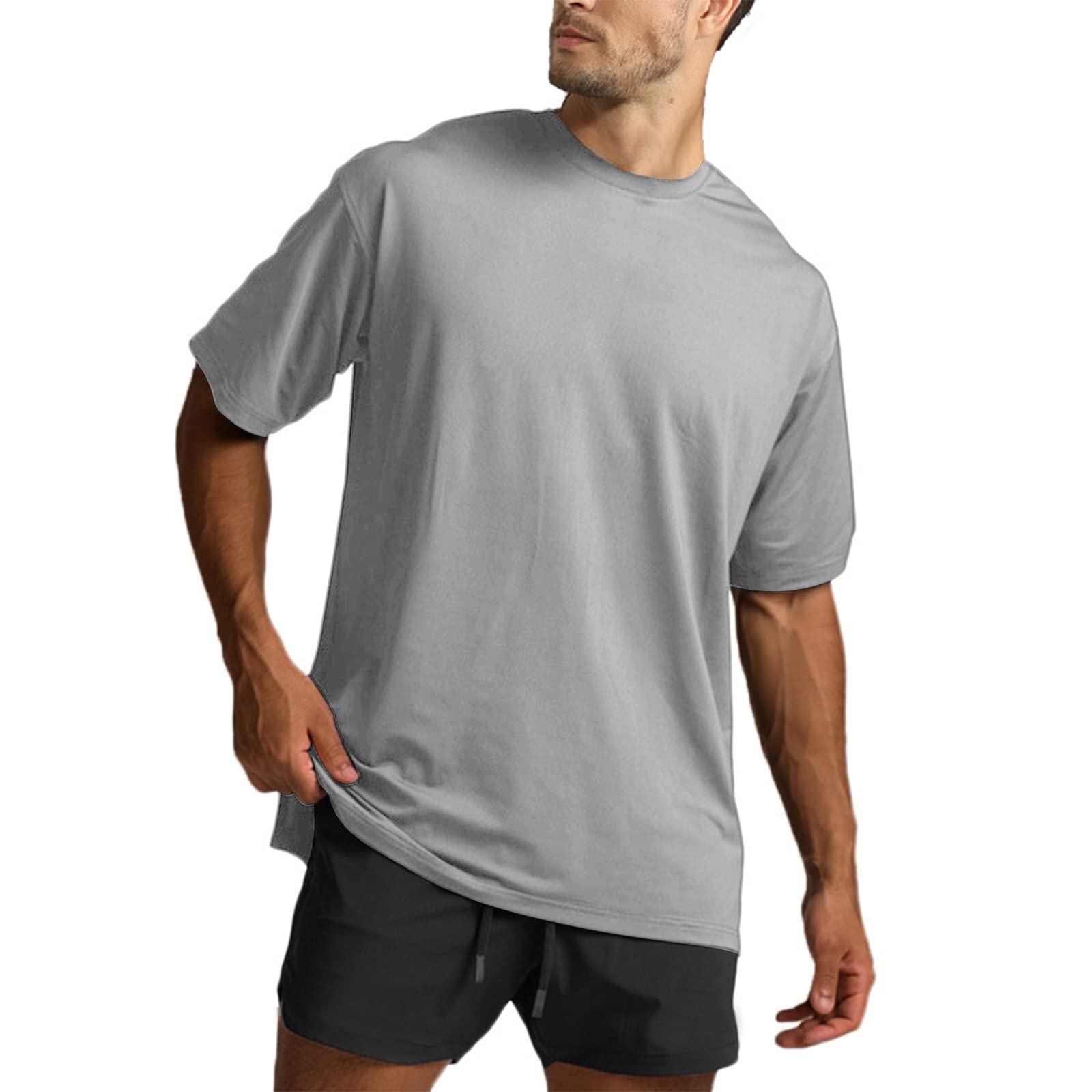 Men's Oversized Workout T-Shirts Lightweight Quick Dry Short Sleeve Tshirts Crew Neck Loose Fit Athletic Tops