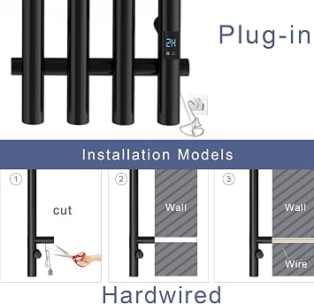 Electric Towel Warmer Rack for Bathroom, Wall Mounted, Matte Black Finish