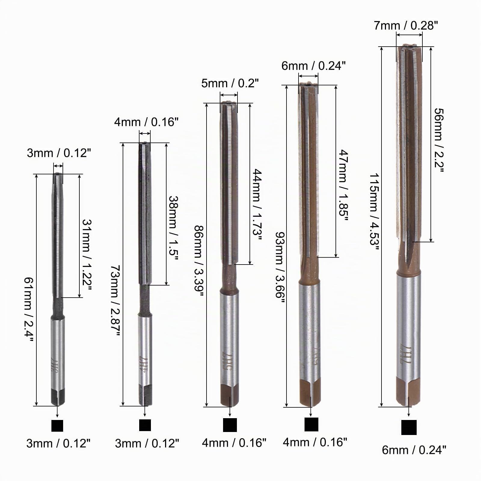 QUARKZMAN 10Pcs Jeu de Alésoirs à Main 3mm 4mm 5mm 6mm 7mm 8mm 9mm 10mm 11mm 12mm H7 Alésoir en Acier Allié Métrique à Flûtes Droites Outil de Coupe en Acier pour le Métal le Bois
