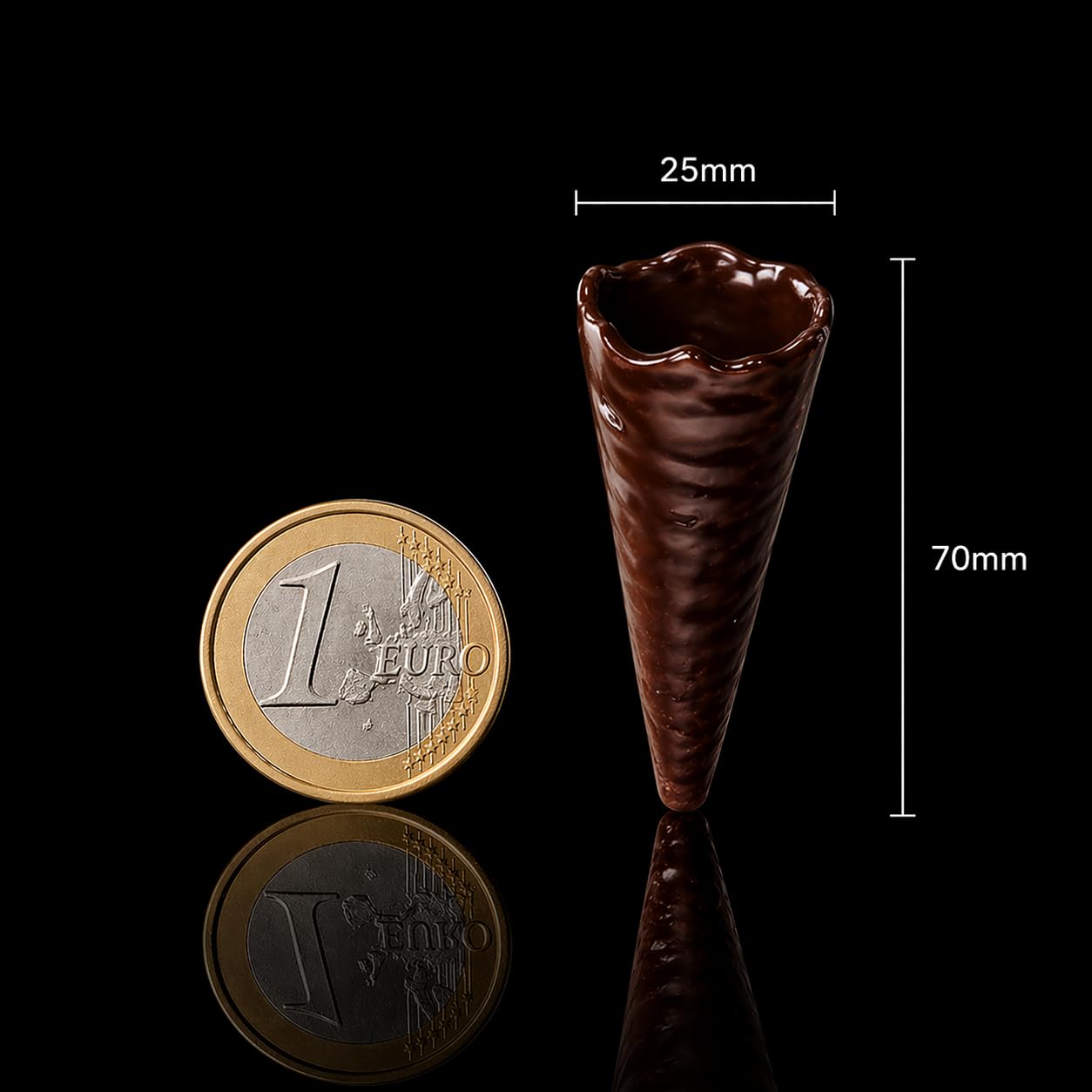Cone Kings Knusprige Eiswaffeln, Süße Mini Eiswaffeln schokoliert, 25x70mm, 60 Stück, für Eis, Dessert & Fingerfood