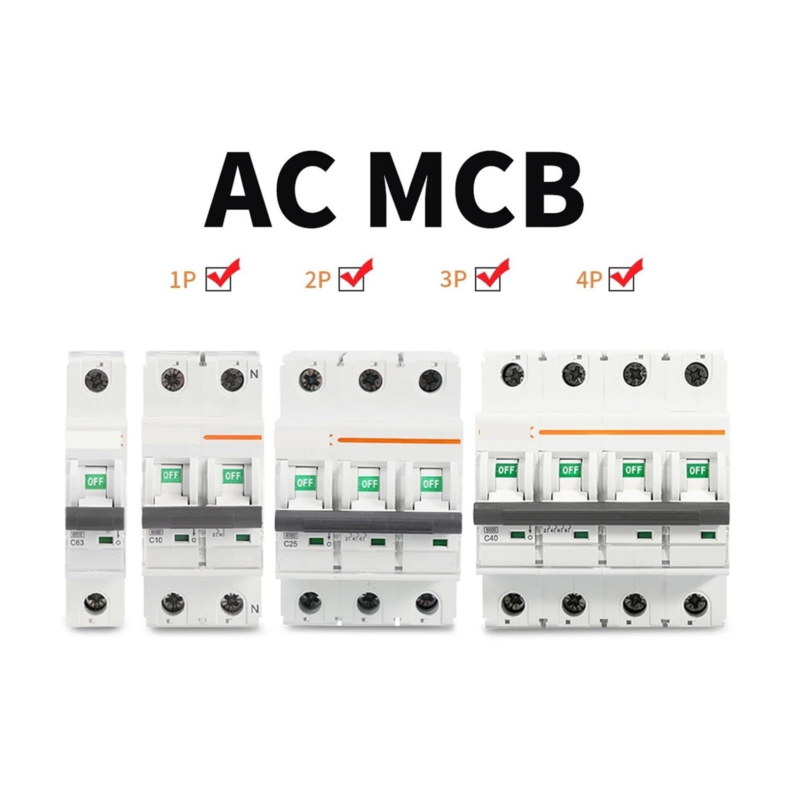 Disjoncteur AC court-circuit protecteur de surcharge courbe C 35mm montage sur Rail 30mA 1-4P 6-63A 220V 230V 50/60HZ(4,20A)