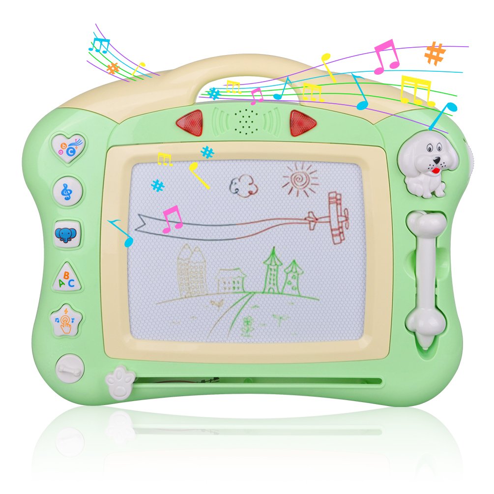 Meland Magnetic Drawing Board - Magna Drawing Doodle Board for Kids Toddlers with Light and Music (Green)