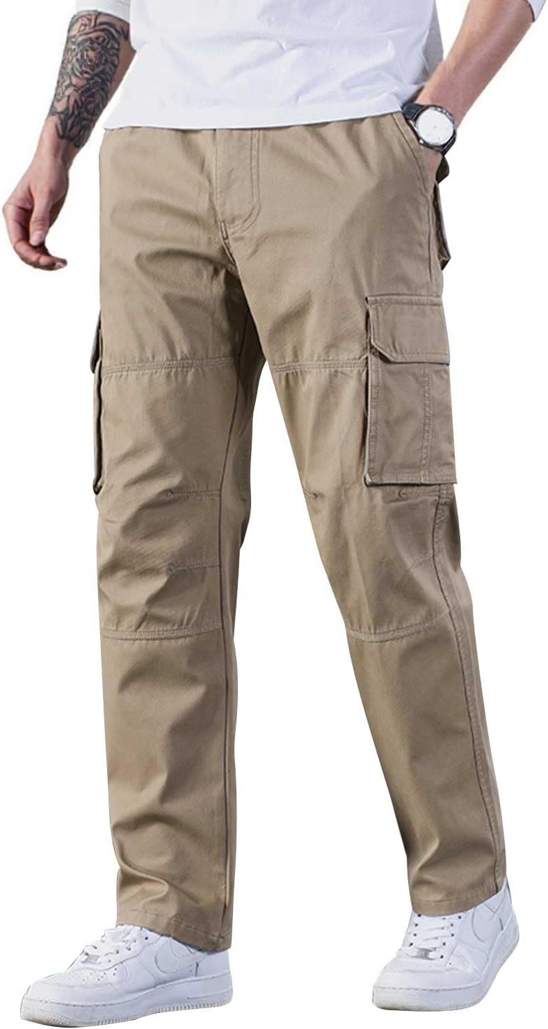 HUNGSON Mens Casual Hiking Pants Cotton Drawstring Fashion Cargo Pants