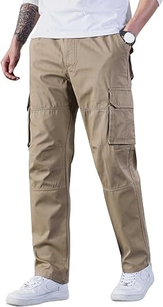 HUNGSON Mens Casual Hiking Pants Cotton Drawstring Fashion Cargo Pants