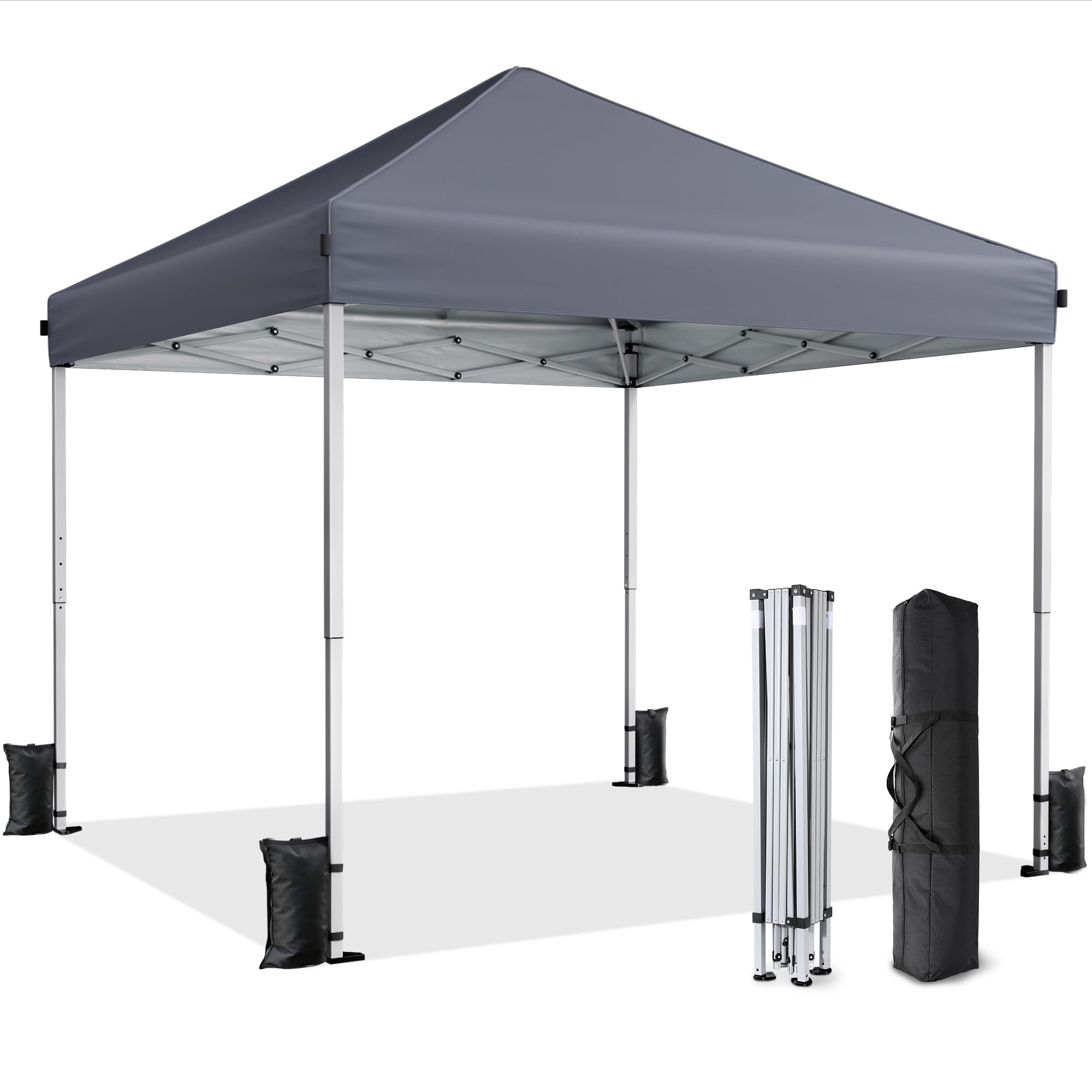 Photo 1 of Vinabilia 10x10 Pop Up Canopy, Portable Instant Canopy Tent with Carry Bag, 4 Sandbags and 8 Stakes for Outdoor Events, Parties & Camping - Dark Gray