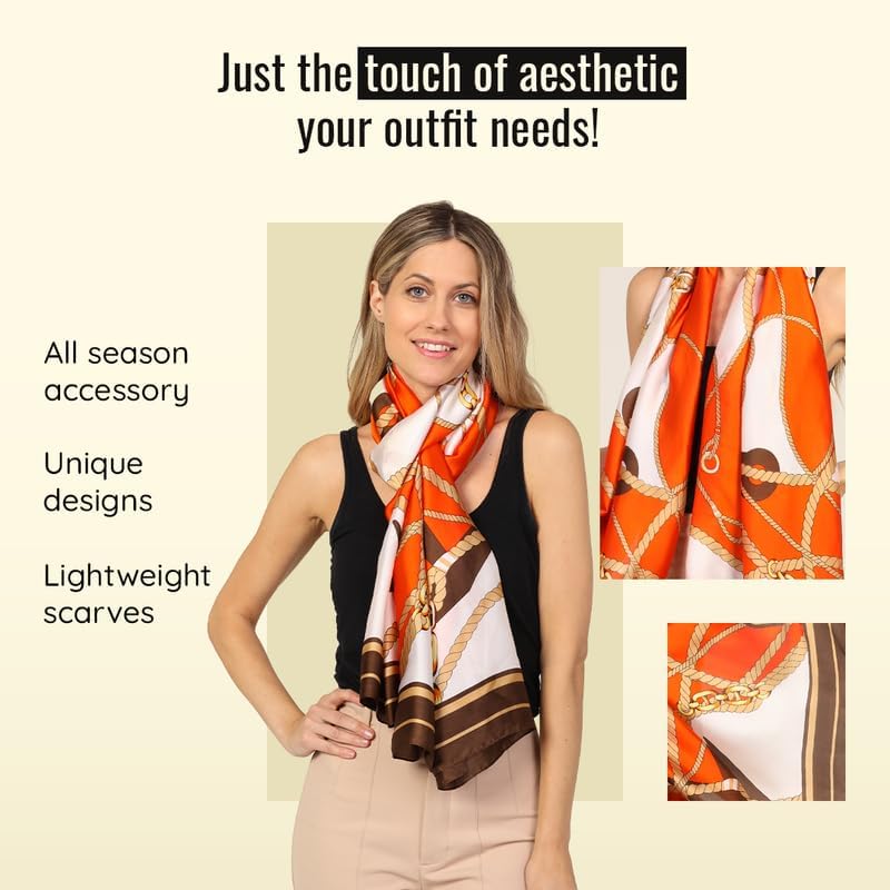 Image of Trillion London Spring Collection | Designer Silk Scarf For Women UK | Lightweight Neck Scarves | Shawl Wraps | Suitable for Daily Life | Smooth & Soft Finish | Gift for Women | Size-180cm x 90cm