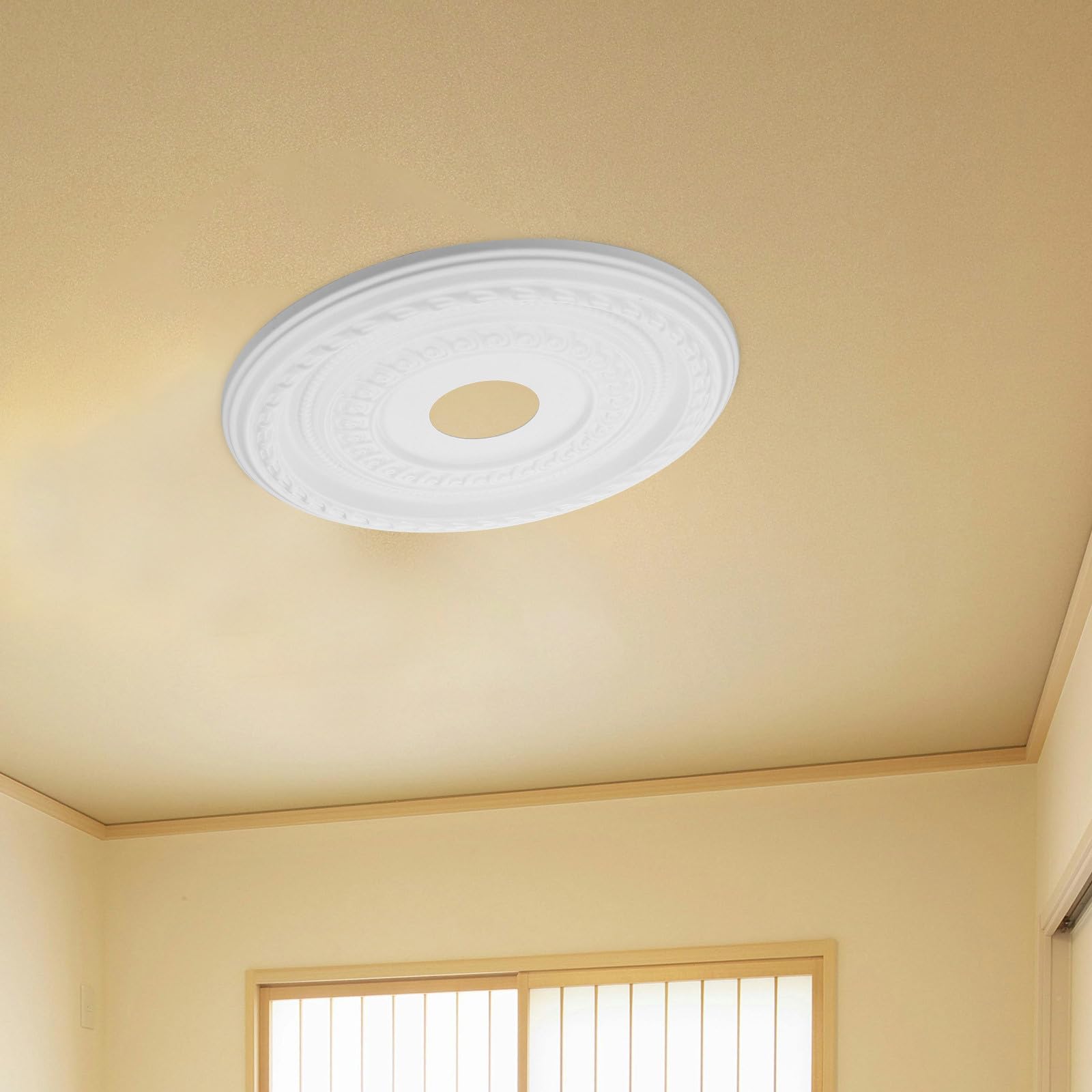 CALLARON Medallón de Techo Redondo de Pu Blanco 41 Cm para Luminaria Colgante, Accesorio de Iluminación Resistente y Compatible, Adecuado para Decoración de Hogar y Renovación de Lámparas