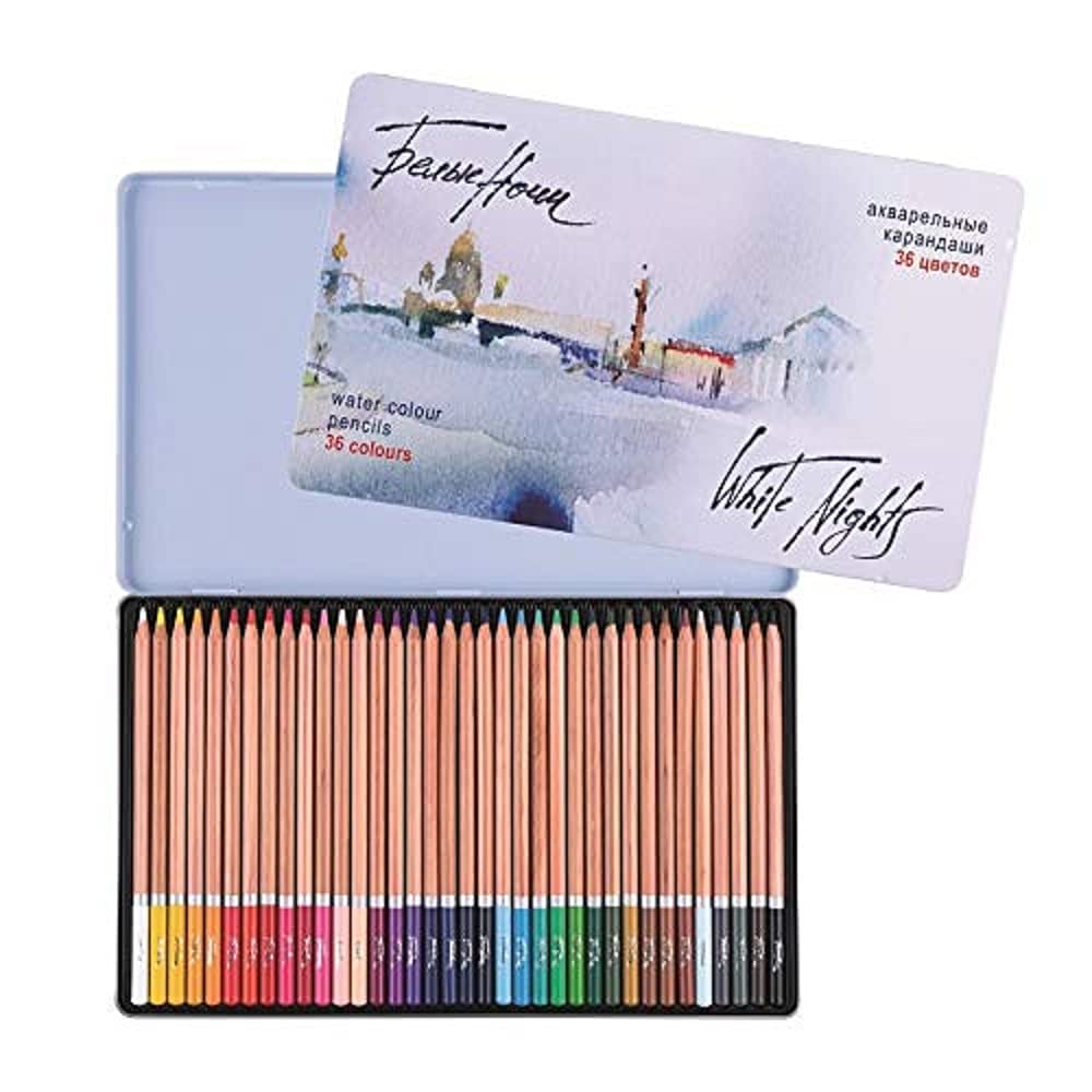Honsell 80128 - White Nights Watercolour Pencils Set of 36 in Metal Case, Wood-Coloured Pens with High Colour Brilliance, Soft Paint Stroke, Water-soluble โ image 1