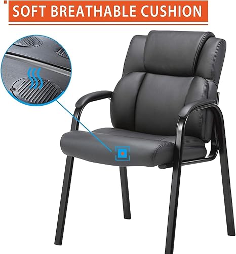Miniatura 3 de CLATINA Silla de invitados de cuero negro con respaldo acolchado para reposabrazos, silla auxiliar ejecutiva suave para reuniones, conferencias,