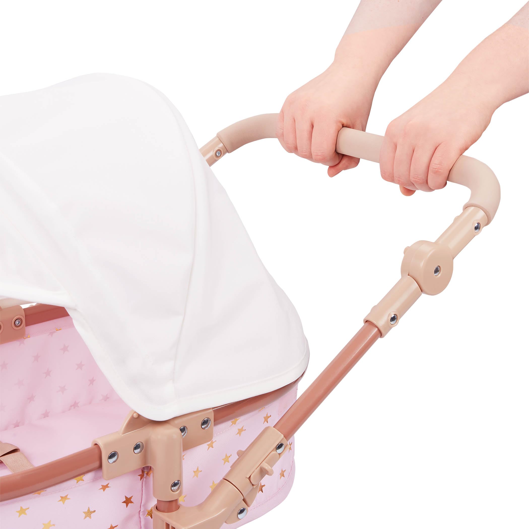 LullaBaby - Doppelter Puppenwagen - Zwillingspuppen-Kinderwagen - Rosa Spielzeug-Kinderwagen mit goldenen Sternen - Spielzeug für Kinder ab 2 Jahren