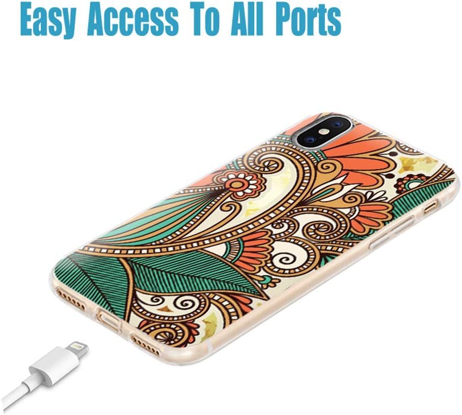 iPhone Xs Case Cute,iPhone X Case Cool,iPhone 10 Case,ChiChiC Slim Flexible Soft Rubber Silicone TPU Clear Case Cover with Design for Apple iPhone Xs X 10, Oriental Ethnic Orange Green Indian Pattern