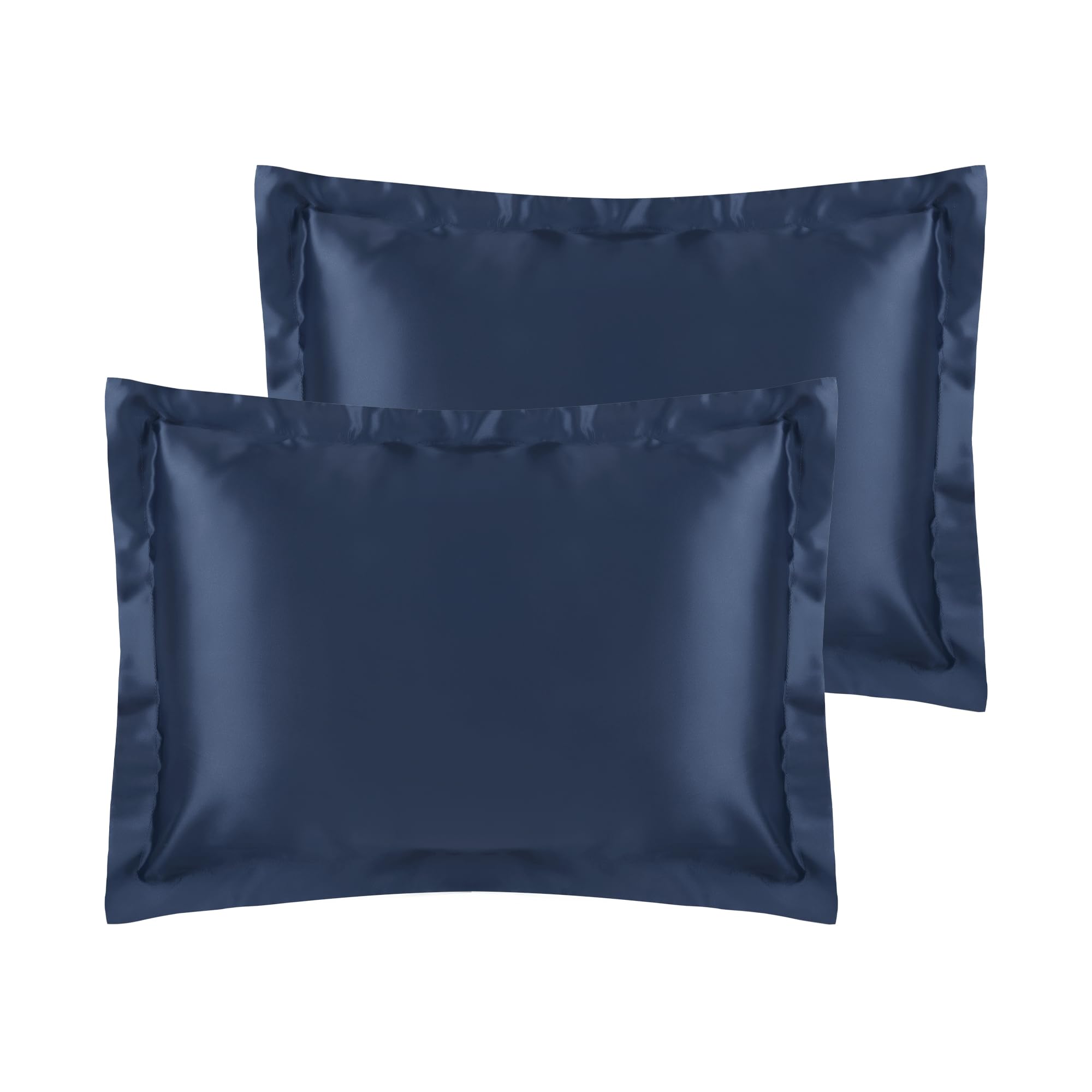 uxcell Satin Pillowcase for Hair and Skin Soft and Smooth Set of 2 with Envelope Closure, Gifts for Friends Dark Blue Queen (51x76cm)