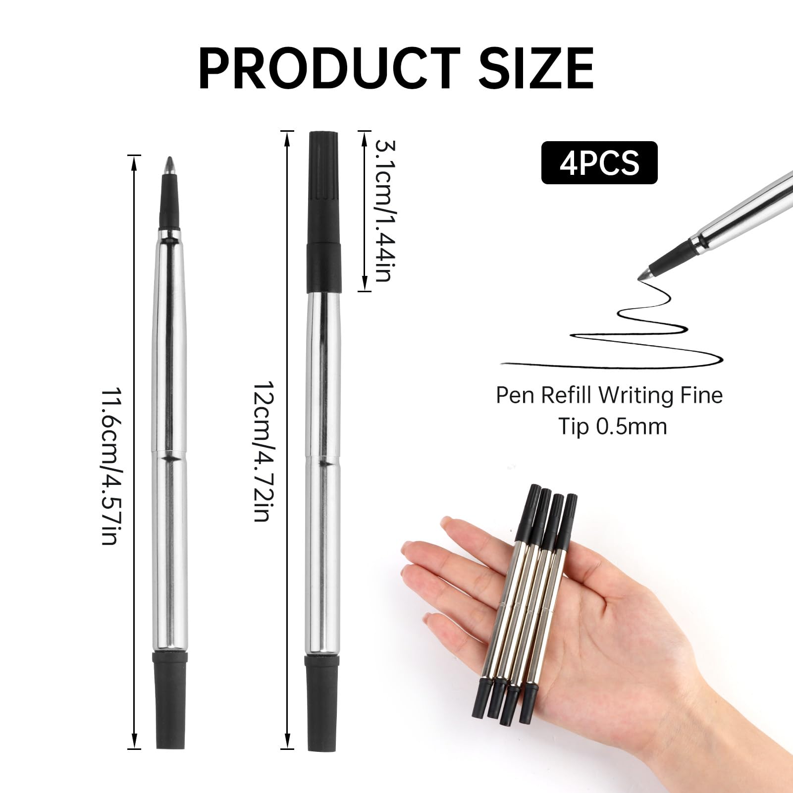 4-Pack Black Rollerball Pen Refills Compatible with Parker 0.7mm Medium Tip Smooth Cartridges Quick-Dry Smooth Writing for Office School & Artistic Use Back to School - Image 2