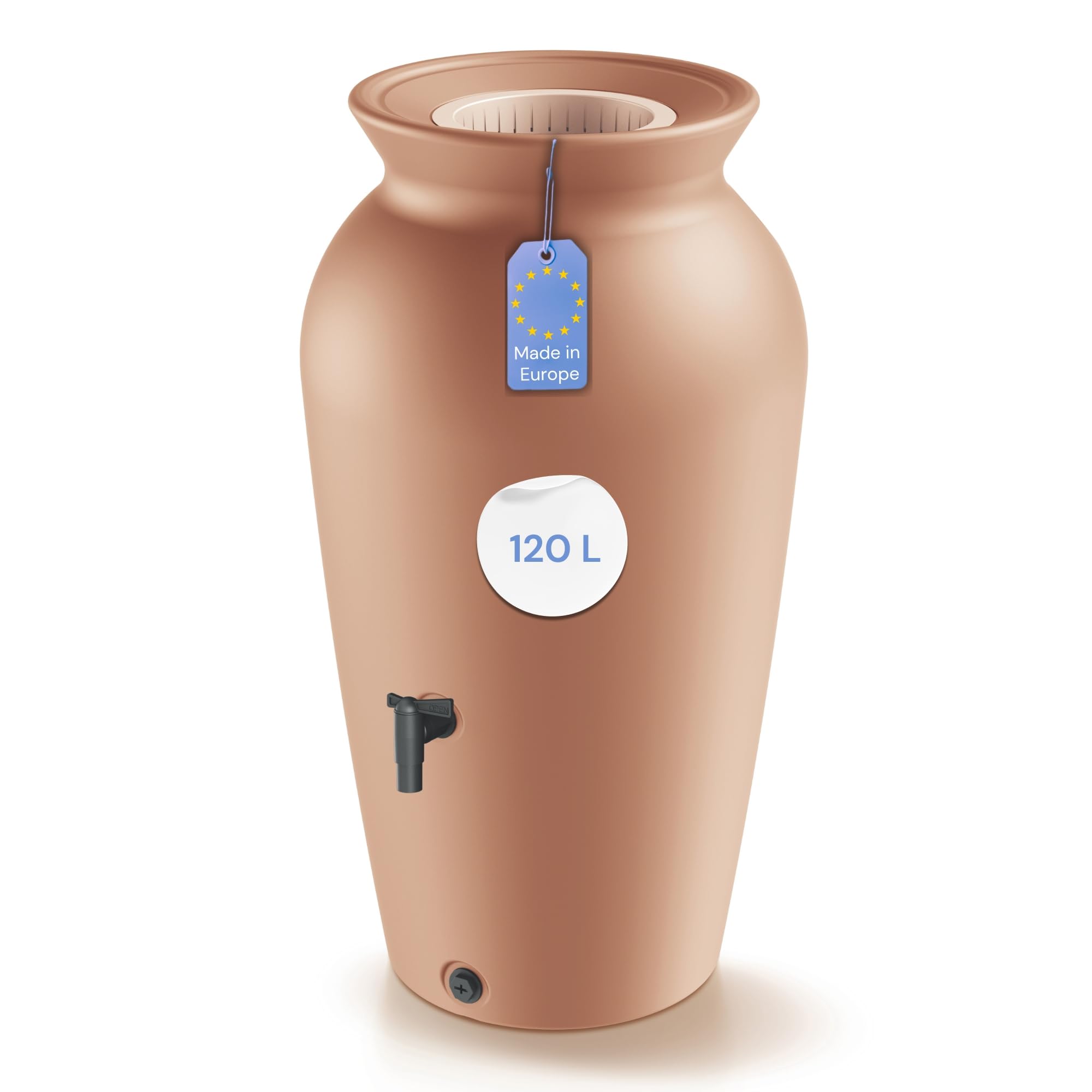 YourCasa Regentonne 120-230 Liter [DropCatcher] mit Filterkorb & Wasserhahn - Regenfass Frostsicher Kunststoff - Regenwassertonne - Regenwassertank Garten Wassertank Regensammler (Terracotta, 120L)