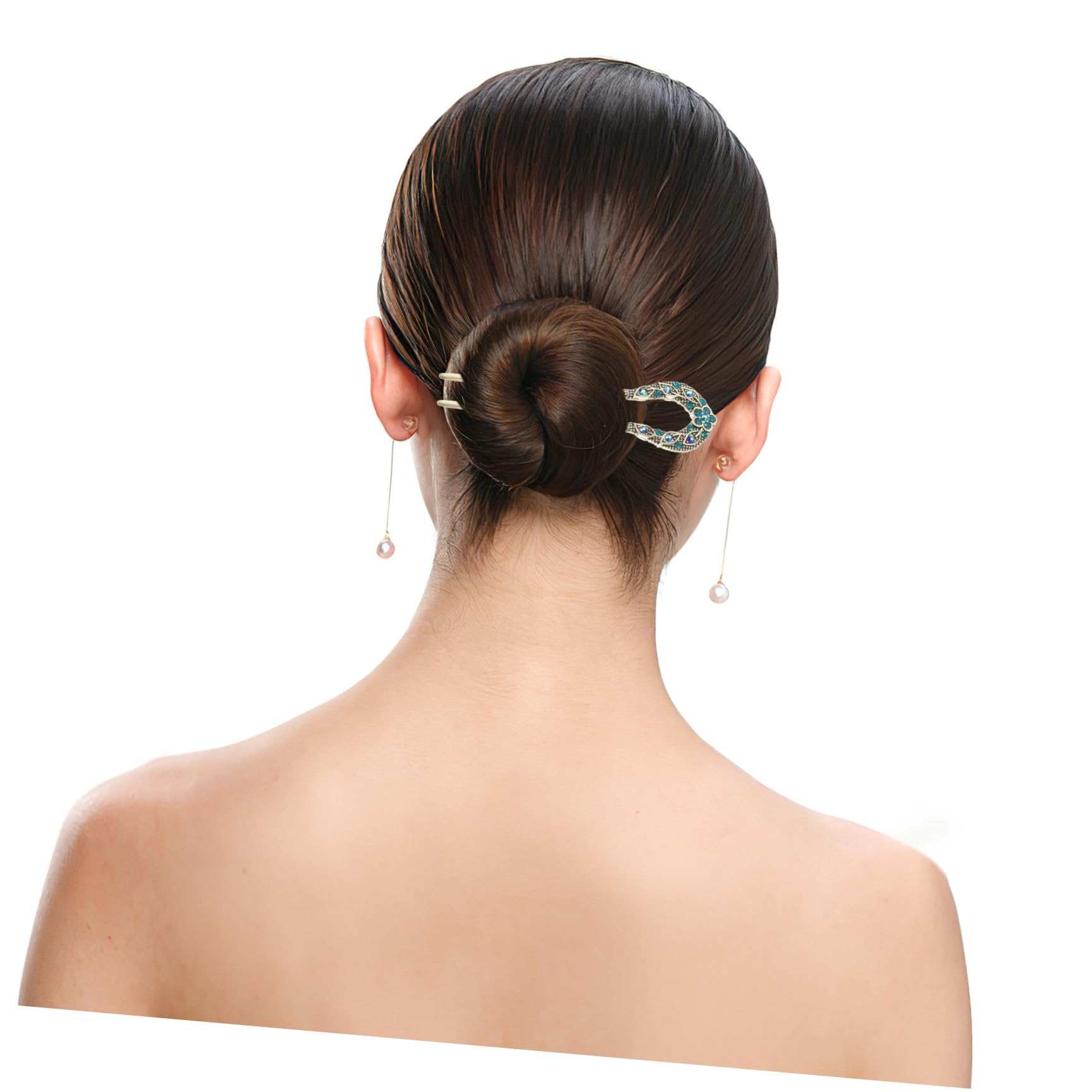 Forcina per Chignon a Doppia Punta Cristalli Incastonati Blu in Lega, Elegante Spilla per Chioma Donna, Accessorio per Feste Estive e Danze