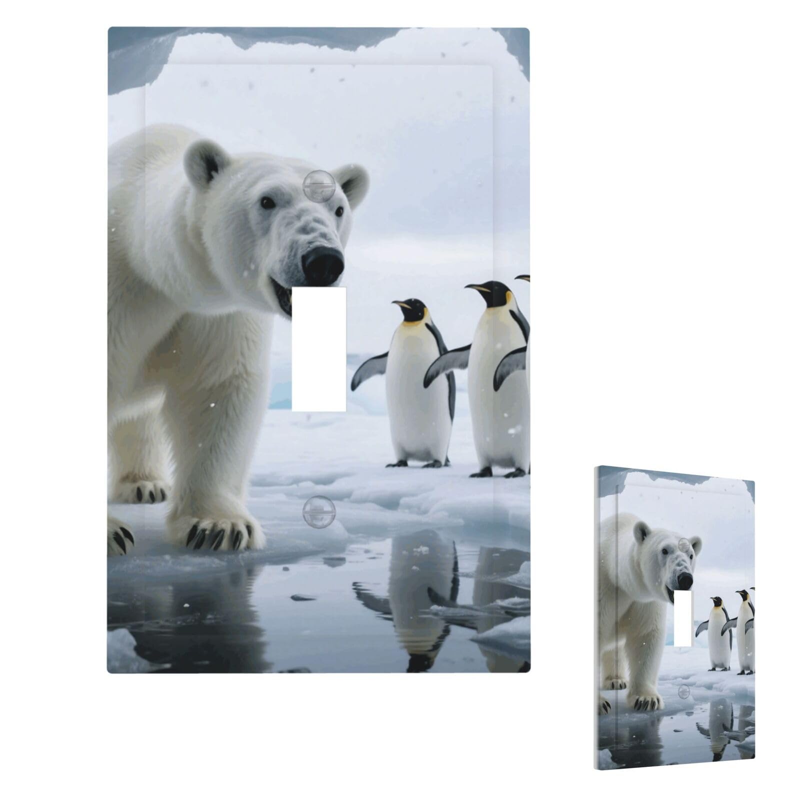 Polar Bear And Penguin Wall Plate Cover Modern Decorative 1 Gang Light Switch Cover Unbreakable Receptacle Outlet Covers For Living Room Bedroom Home Decor Single Toggle