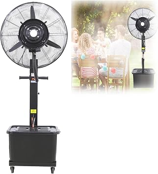 Patio Misting Fans Outdoor Pedestal Cooling Fan 3 Speeds, 90 Oscillation Industrial Spray Fan Black with 11 Gal Standalone Tank for Residential Greenhouse Size 750mm/30in