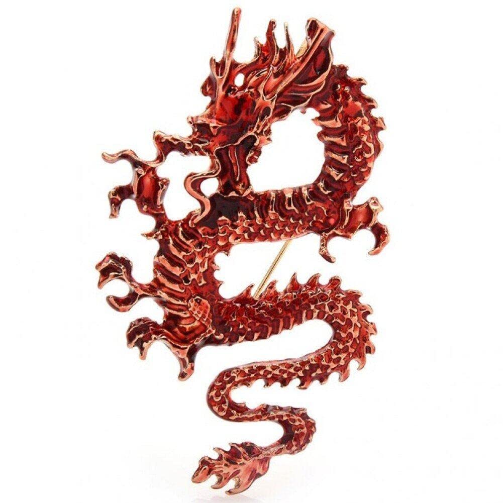Wudaizhi Women's Red Dragon Brooche For Unique Animal Lapel Pin Unisex Fashion Breastpin For Clothing Corsage Accessories