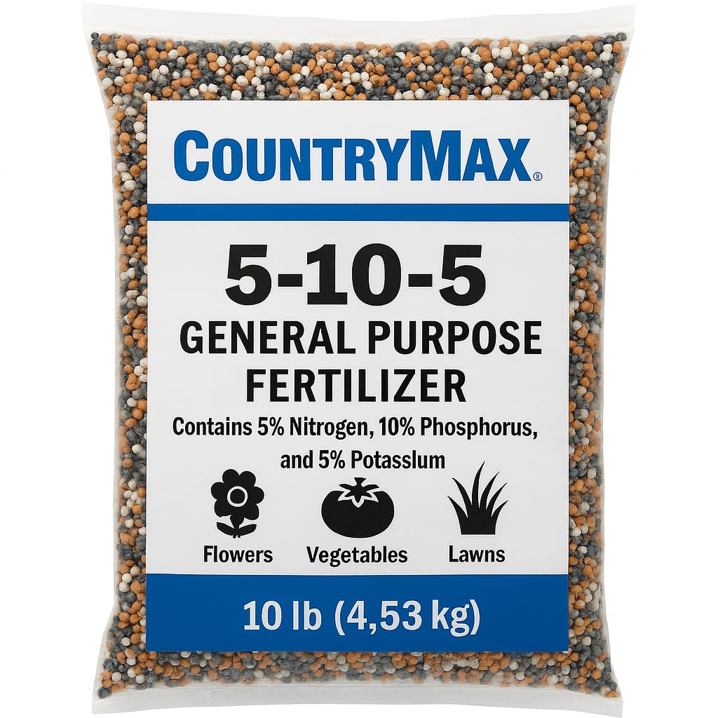CountryMax 15-15-15 All Purpose Fertilizer, 10 lb Bag, Balanced Nutrition for Flowers & Vegetable Beds, Raised Gardens, Lawns & Grass, Supports Soil Health and Consistent Growth