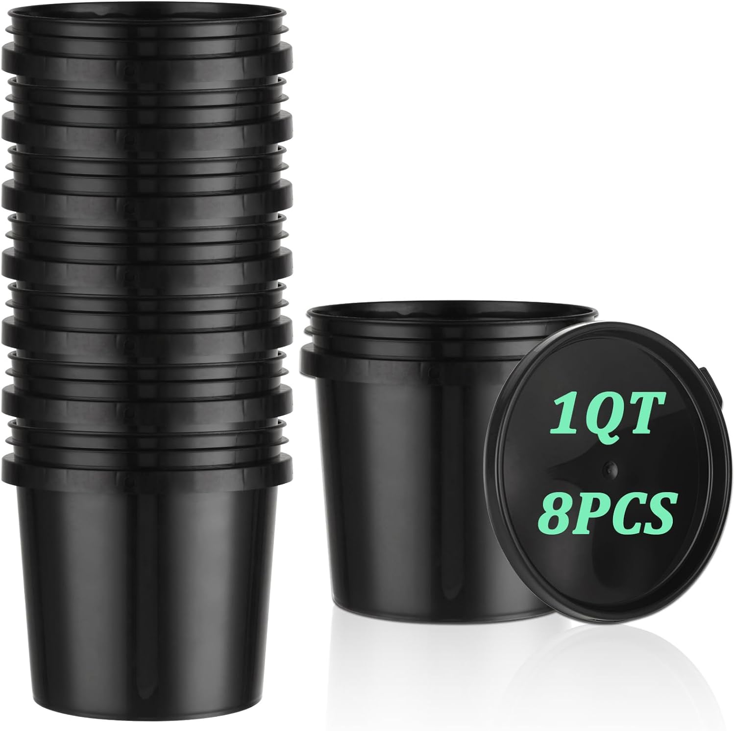 Acrux7 8 Pack 1 Quart Plastic Paint Buckets, Empty Paint Cans with Lids, 1/4 Gallon Paints Storage Containers for Painting, DIY Crafts (Black)