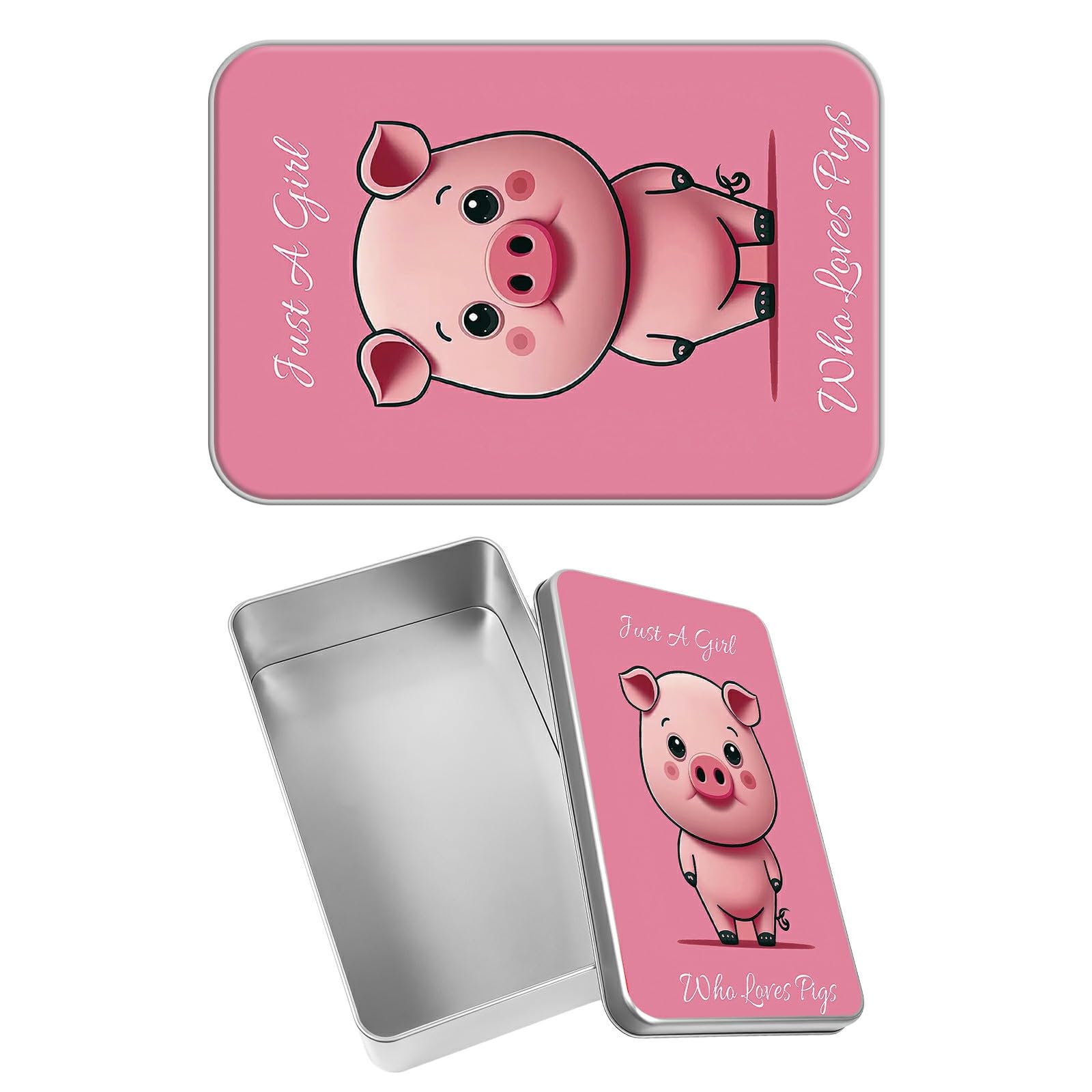 Rectangular Metal Tin Box with Removable Lid, Love Pig Decorative Printed Metal Storage Container for Jewelry Pen Eraser Pill Candy Craft 4.9 x 3.54 x 1.57 inch– Single Pack