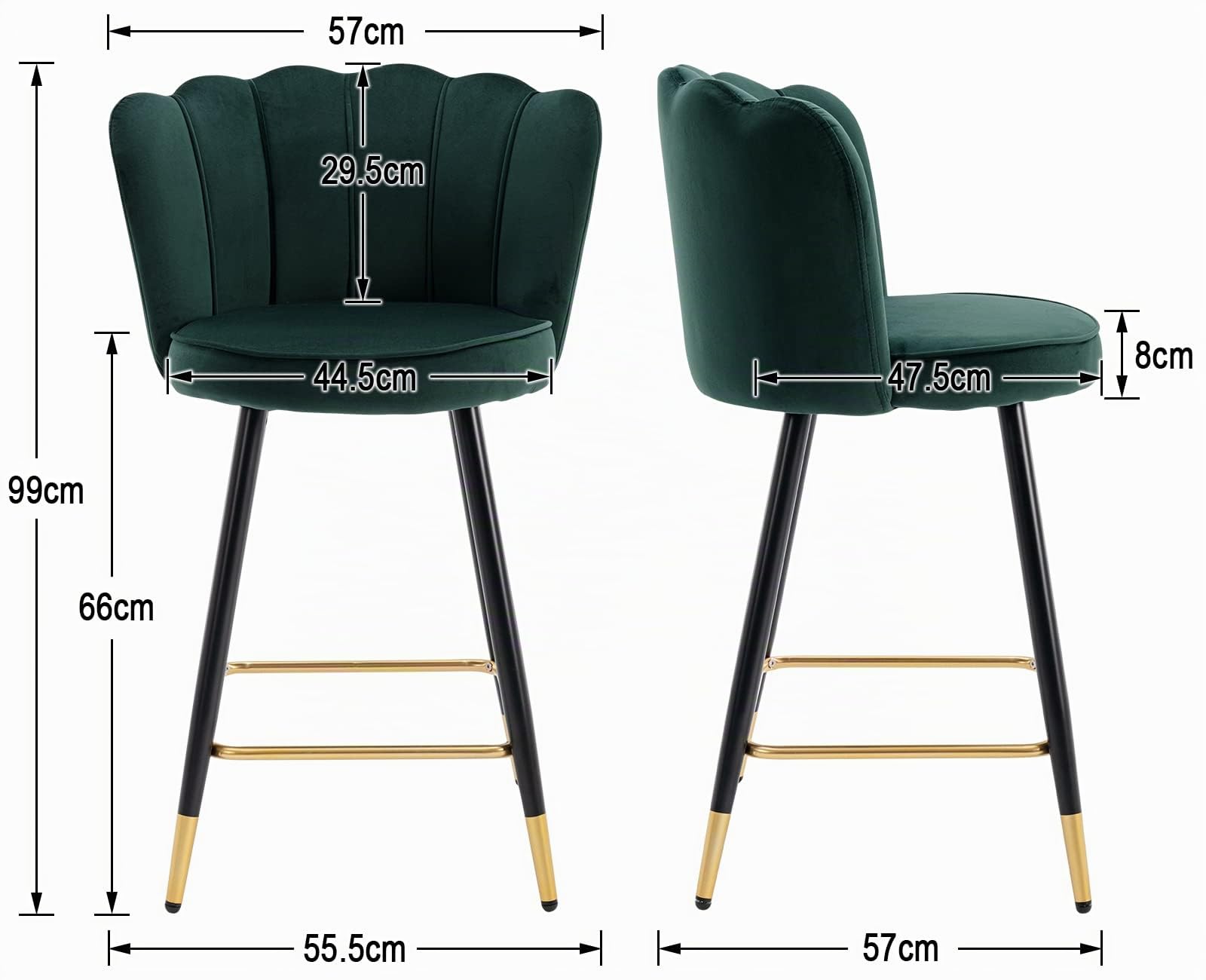 chairus Set di 2 Sgabelli da Cucina in Velluto Sgabelli Bar Moderni, Verde