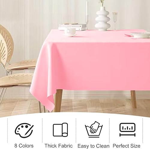 Miniatura 6 de Paquete de 4 manteles cuadrados de 70 x 70 pulgadas, color rosa, lavable a máquina, tela de poliéster, para comedor, fiestas de bufé, picnic,