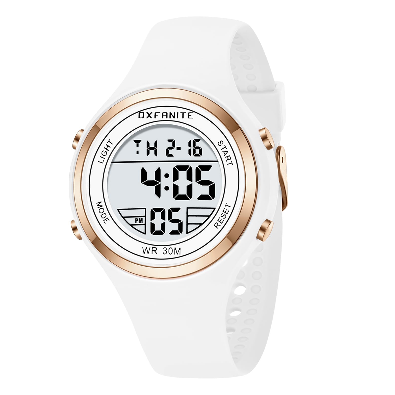 OXFANITE Women Digital Watches?Fashion Outdoor Sport Waterproof Watch with Silicone Band Stopwatch Alarm Clock Calendar Ladies Wristwatch White