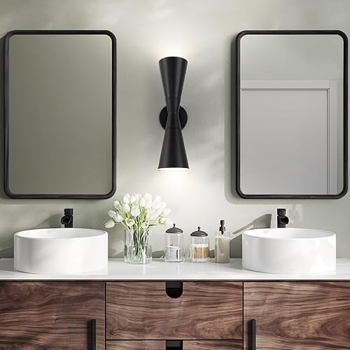 Miniatura 4 de Juego de 2 apliques de pared negros modernos para interiores arriba y abajo, lámpara de pared interior de mediados de siglo, lámpara de pared