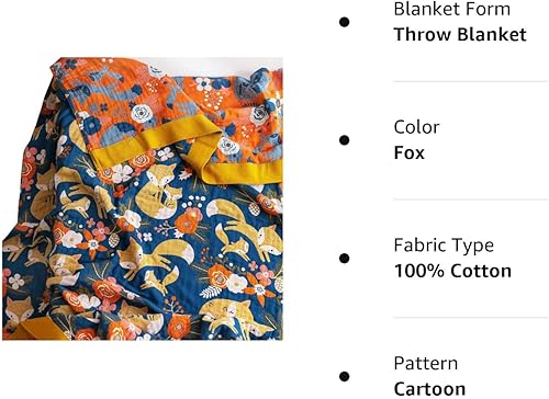 Miniatura 5 de MEJU Manta Fox Mum & Kid 100% algodón de 4 capas de muselina para niños, para cama, sofá, acogedora y suave para viajes, playa (zorro, FQ 78 x 90