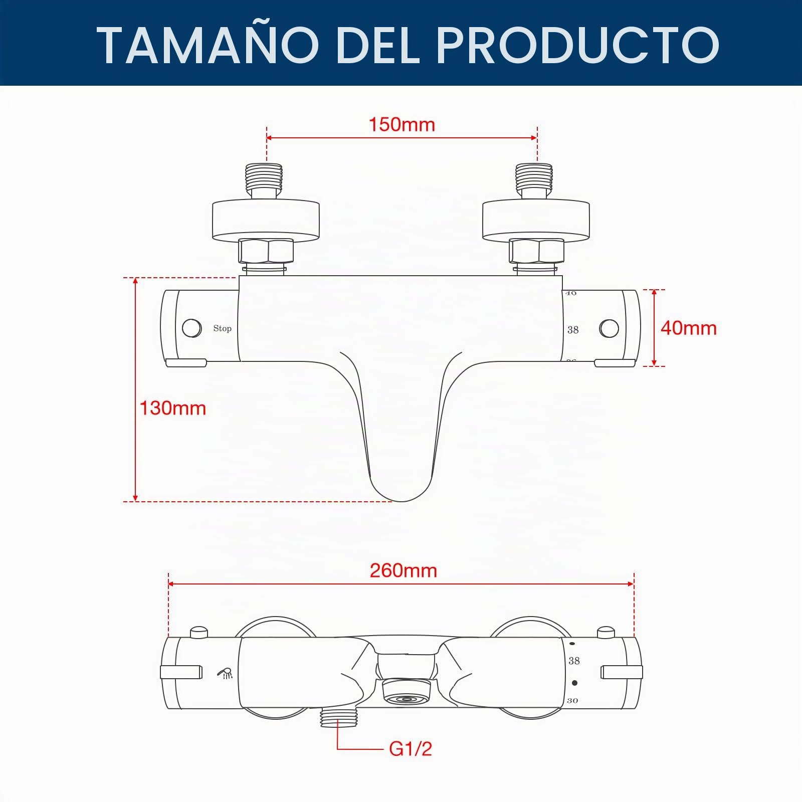 Grifo mezclador termostático para bañera y ducha, grifo mezclador moderno para bañera, antiescaldaduras, válvula termostática expuesta con grifo de bañera, cromado