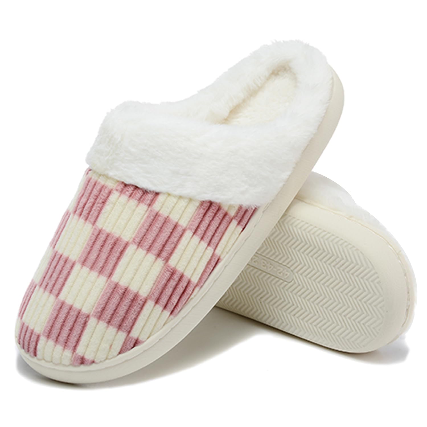 Women House Fuzzy Slippers - Plaid Scuff Checkered Slip-on Memory Foam Indoor Outdoor Comfortable Soft Slides